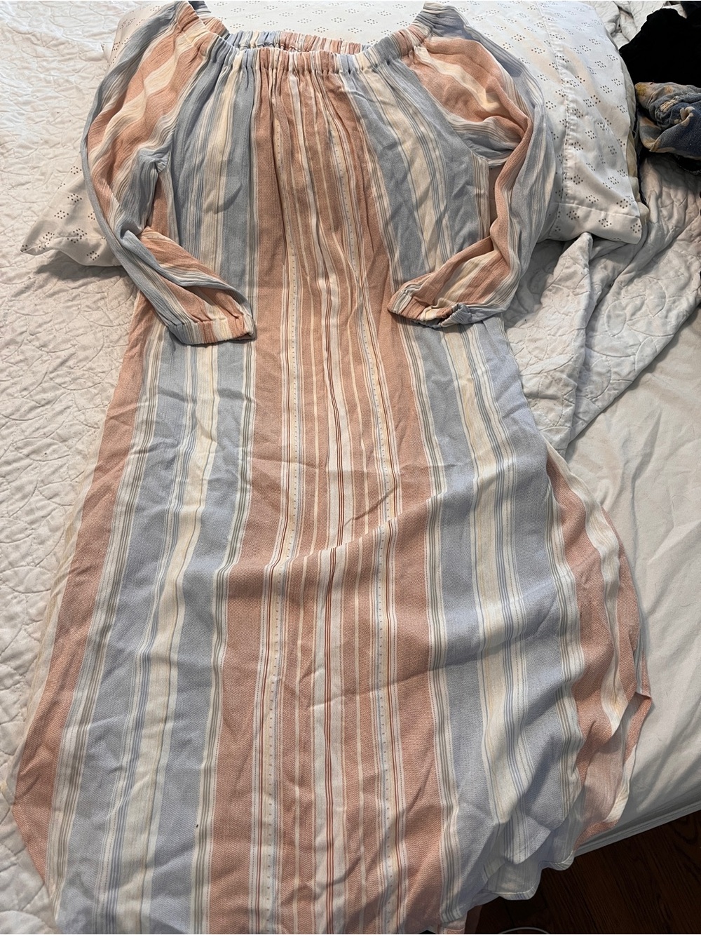NWT AG Adriano Goldschmidt Michelle Off Shoulder striped gauze midi dress